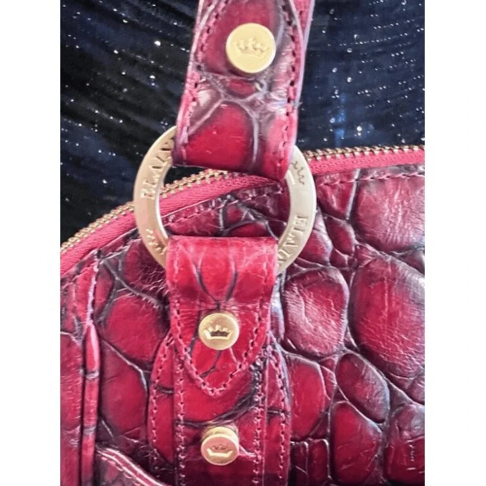 Elaine Turner Red Crocodile Embossed Leather Satchel Handbag Gold Hardware‎